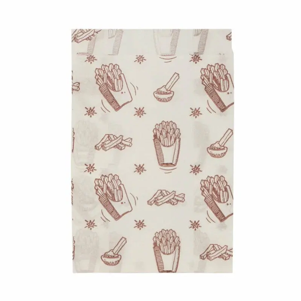Пакет для картофеля фри бумажный белый, разм.175*110*50, с рисунком 100шт/упак, 3500шт/кор