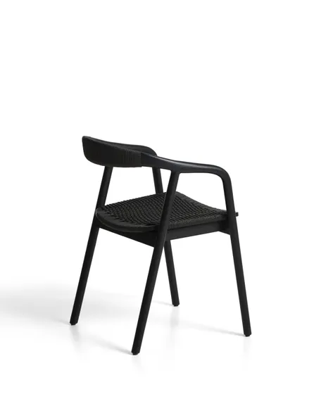 Уличный стул Derile из массива дуба и веревки в черной отделке