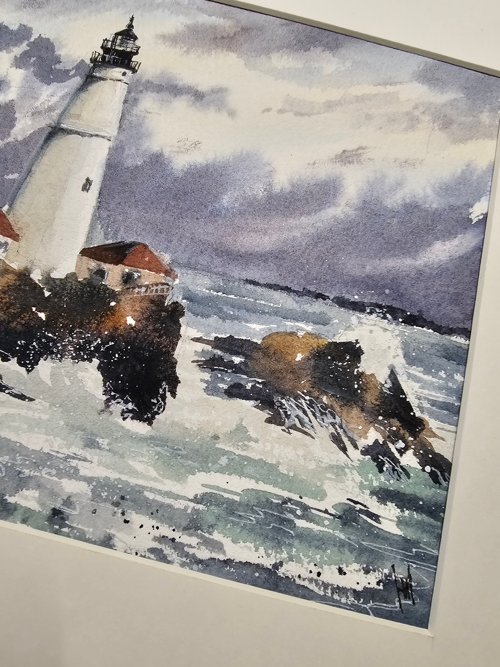 Картина авторская акварельная в паспарту 21*30 см на стену для интерьера "Маяк Портленд-Хед. США"