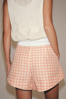 ZARA ШОРТЫ В КЛЕТКУ ВИШИ — ZW COLLECTION, РОЗОВЫЙ/БЕЛЫЙ