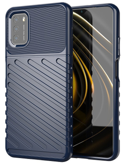 Противоударный чехол синего цвета на Xiaomi Poco M3, серия Onyx от Caseport