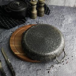 Сковорода для подачи 24 см h3,1 см круглая 2 ручки "Vintage Blued" углерод. сталь ИНДУКЦИЯ P.L.