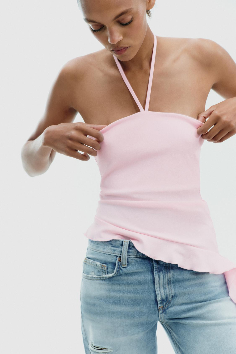 ZARA ТОП С ВОЛАНАМИ, РОЗОВЫЙ