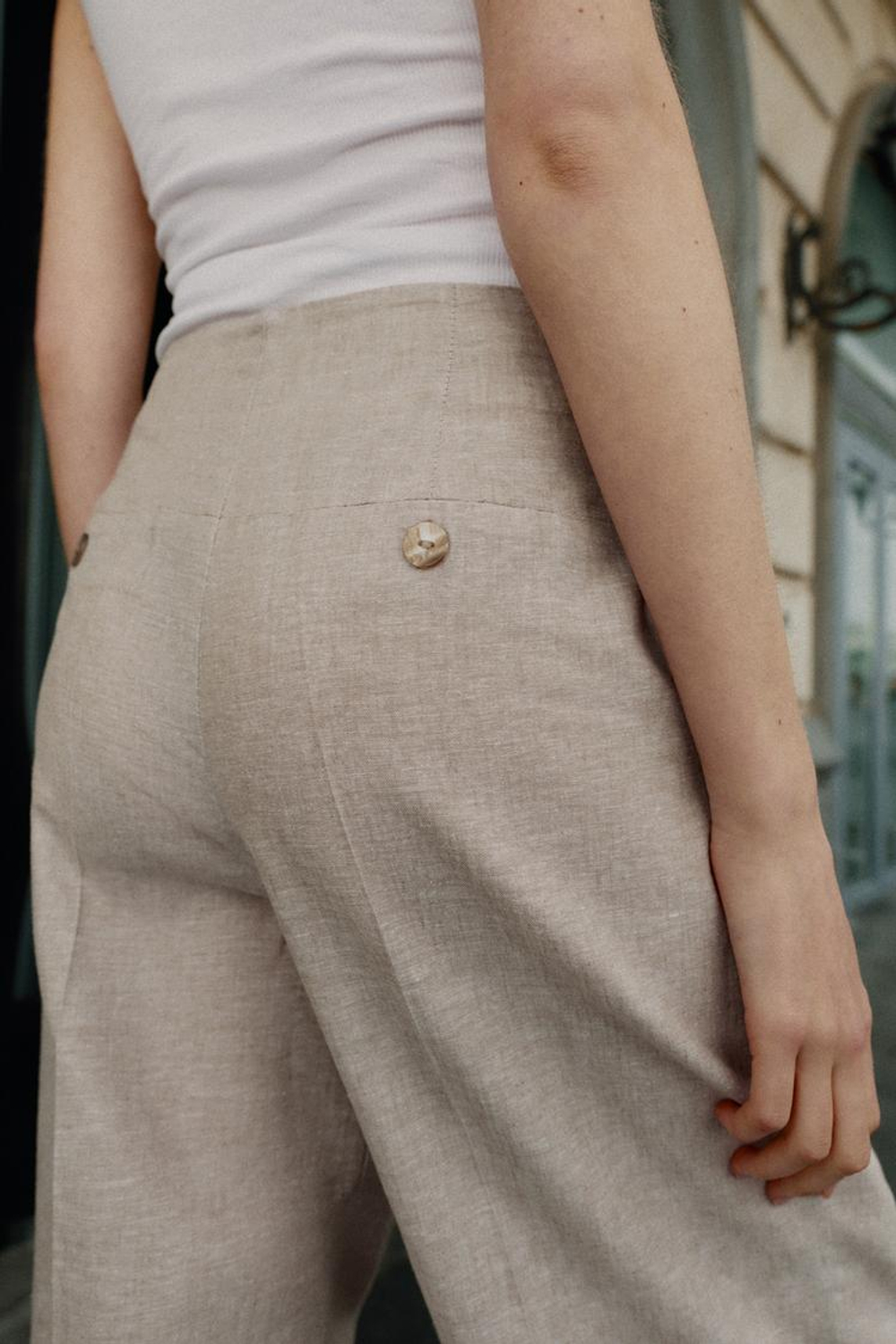 ZARA БРЮКИ ПРЯМОГО КРОЯ СО СКЛАДКАМИ ИЗ СМЕСОВОГО ЛЬНА, ПЕСОЧНЫЙ МЕЛАНЖ