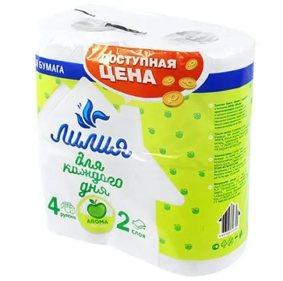 Туалетная бумага Лилия Яблоко 2сл 4рул, белый цв.
