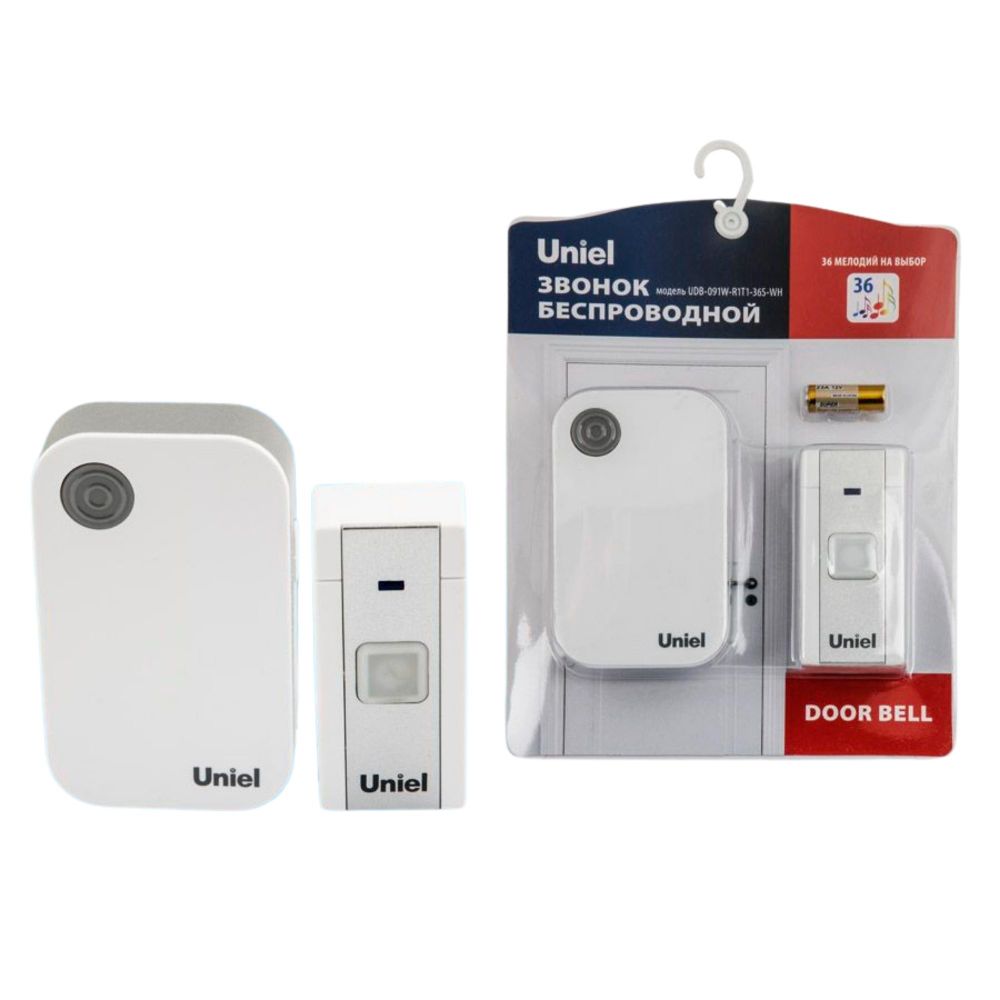 UDB-091W-R1T1-36S-WH Звонок электронный. 220В. 36 мелодий. Блистер. Белый. ТМ Uniel