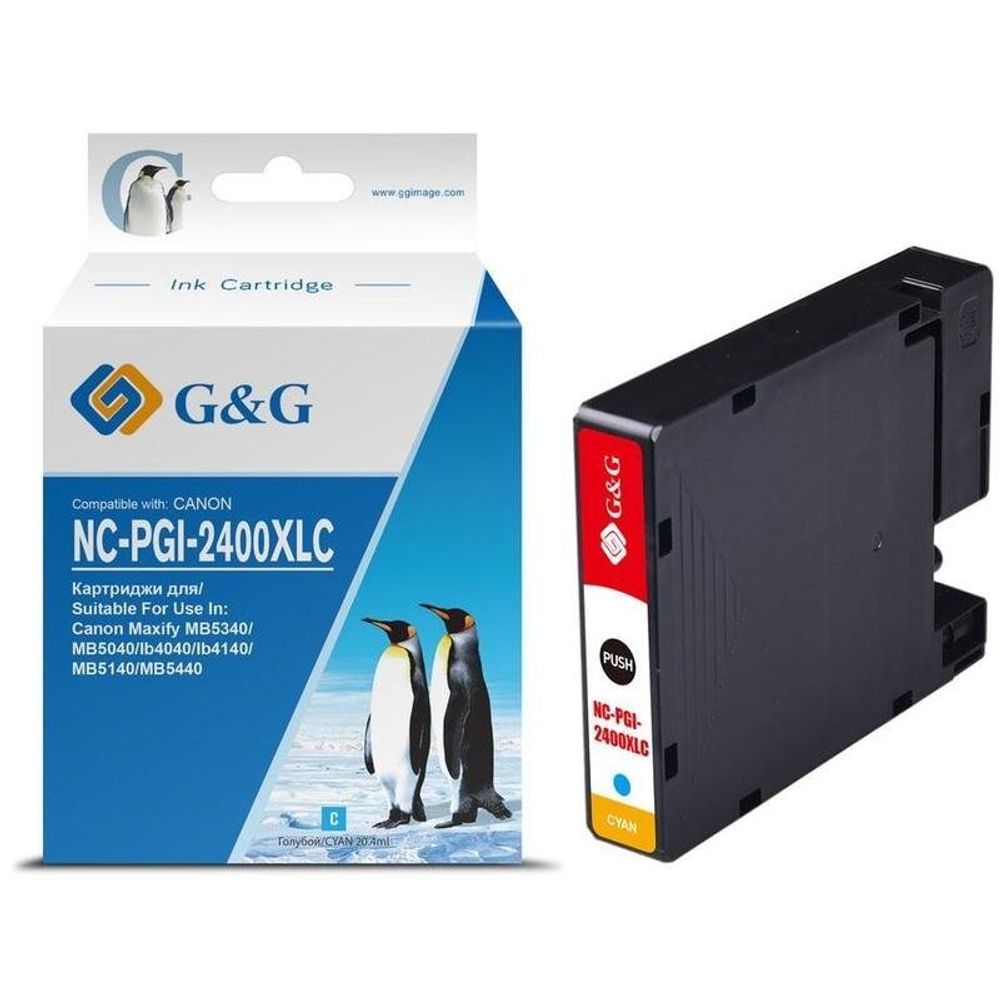 Картридж G&amp;G, аналог Canon PGI-2400XLC голубой 20,4ml