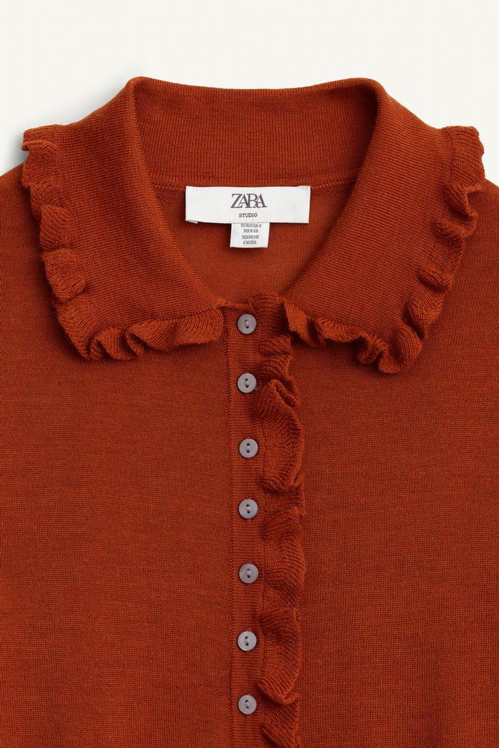 ZARА КАРДИГАН ИЗ 100% ШЕРСТИ, ЧЕРЕПИЧНЫЙ