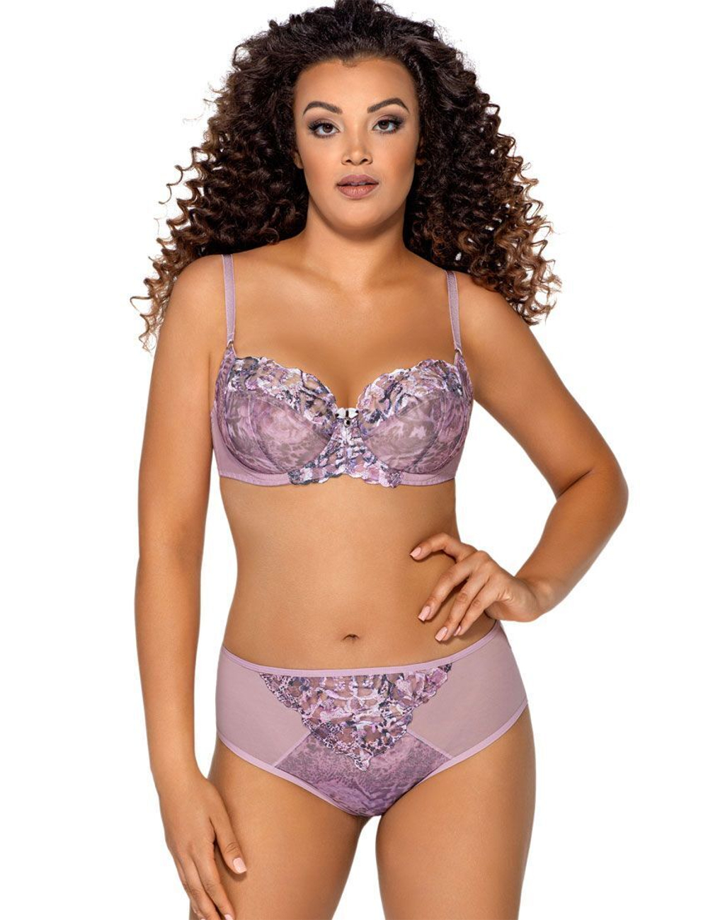 Бюстгальтер с чашками с цветочным принтом и вышивкой люрексом (Размер: 80E) (Цвет: сиреневый)