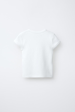 ZARA ТОП В РУБЧИК С V-ОБРАЗНЫМ ВЫРЕЗОМ, БЕЛЫЙ