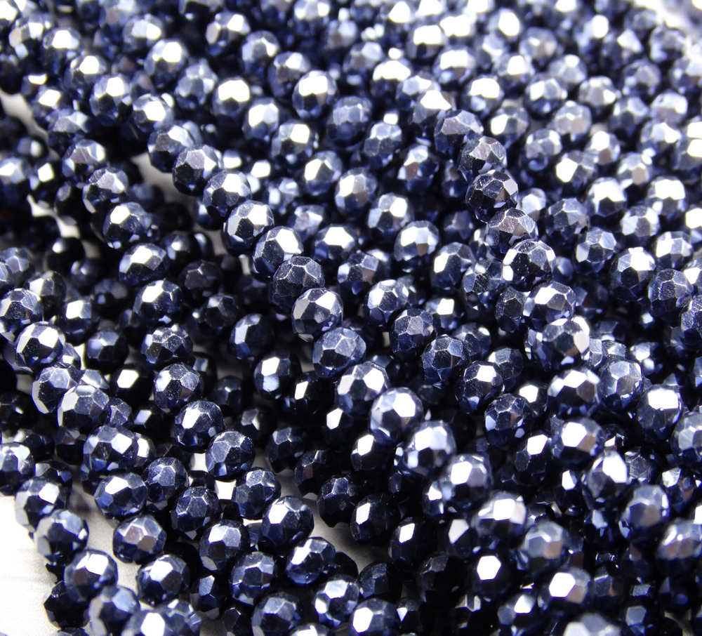 БН008ДС23 Хрустальные бусины "рондель", цвет: черный AB непрозрачный, 2х3 мм, кол-во: 95-100 шт.