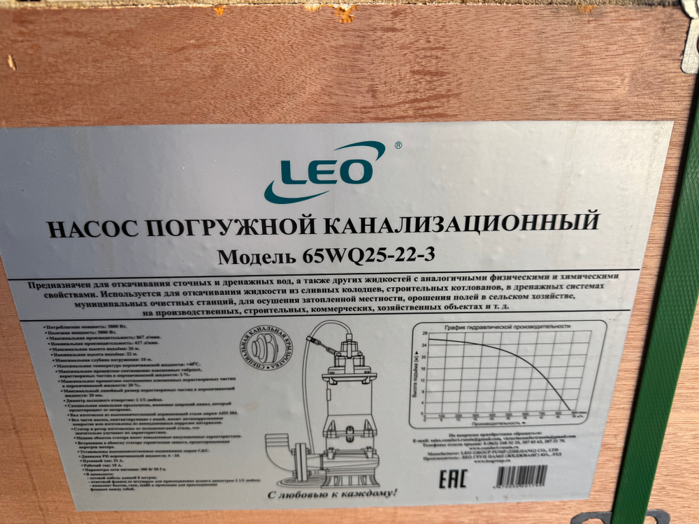 Насос дренажный LEO 65WQ25-22-3 (380 В)
