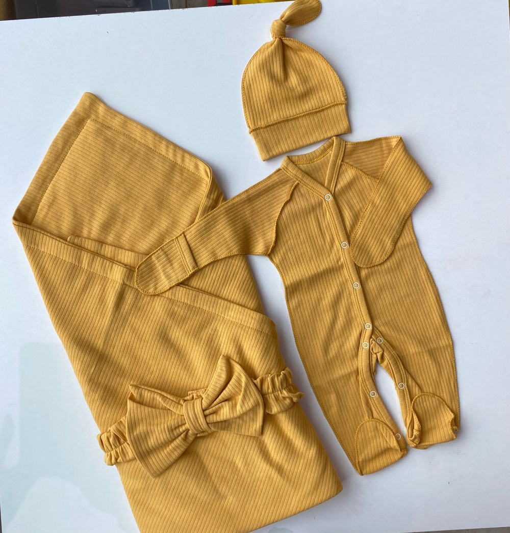 Комплект на выписку лапша лето "Mimi"  4 пр. (Одеяло, бант, комбинезон, шапочка) (Цвет: Серый)