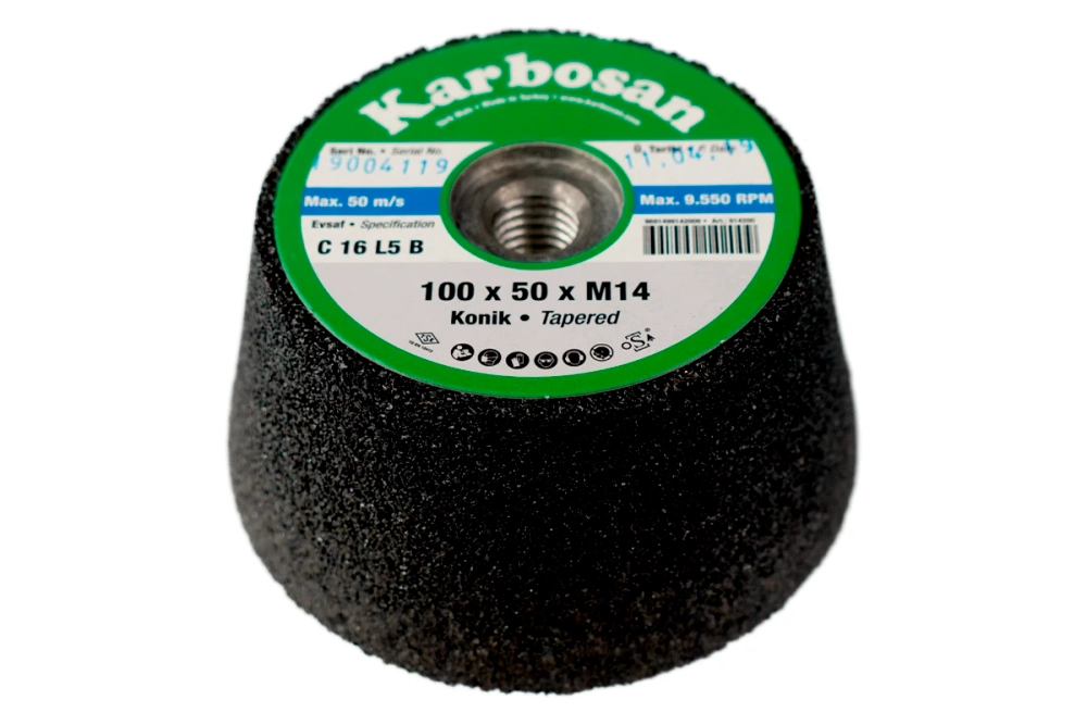Круг шлифовальный чашечный  конический Karbosan SC (100x50xM14)
