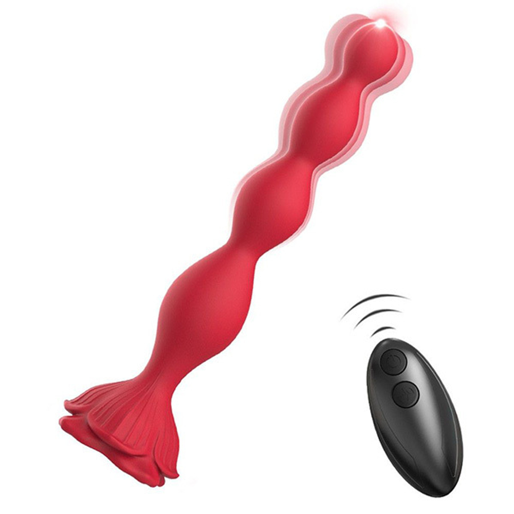 Красный анальный вибромассажер-елочка 19,5см с пультом ДУ Silicone Toys USK-A06