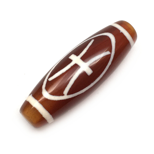 Агат Дзи "Рыбы", бусины оранжевые с белым рисунком 30х10 мм