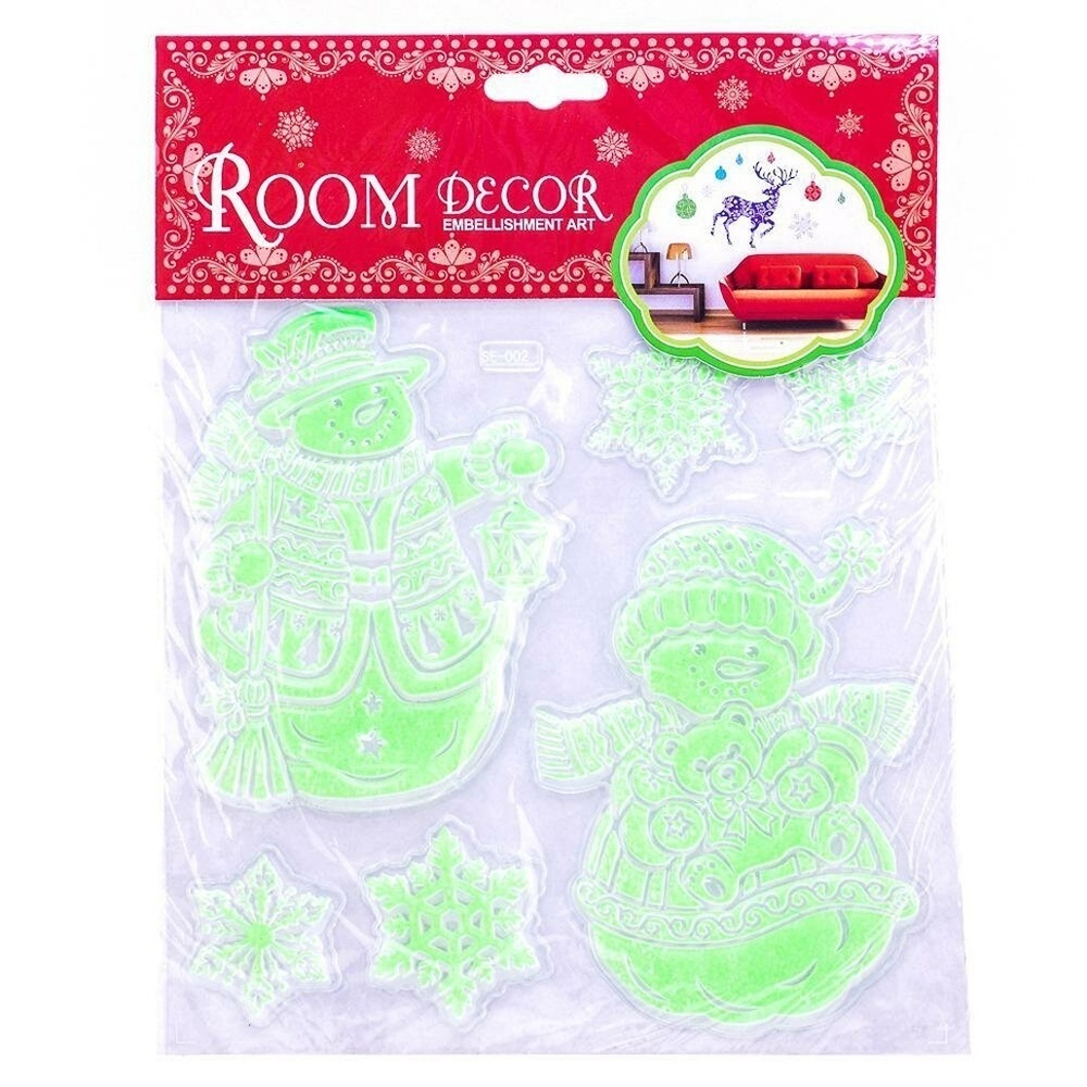 Наклейка новогодняя светящаяся21*27 см, микс, пакет