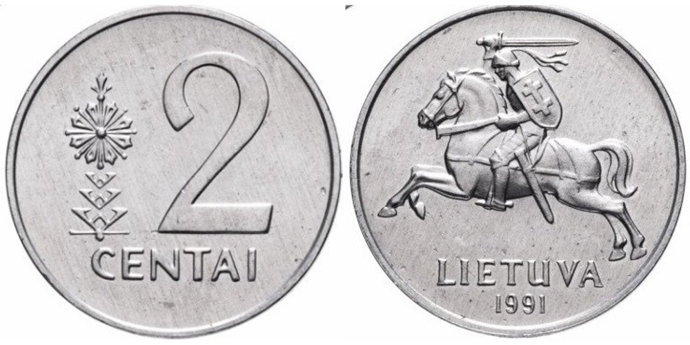 Литва 2 цента, 1991 Рыцарь XF