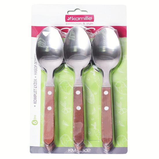 Набор столовых ложек 6 штук Kamille KM 5302 из нержавеющей стали с деревянными ручками