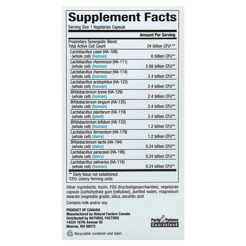 Natural Factors, Ultimate Probiotic, 24/12 Formula, 24 млрд КОЕ, 60 вегетарианских капсул