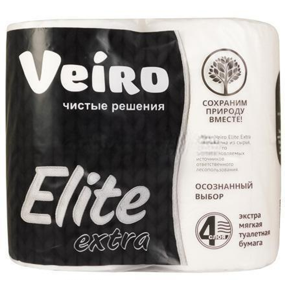 Туалетная бумага 4 сл. 4 шт. "Veiro Elite Extra" Белая (1/10 шт.)