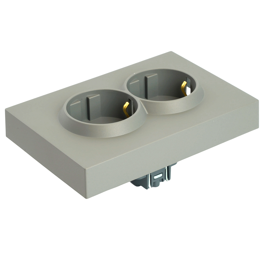 Розетка 2-местная с защитной шторкой, STEKKER, с/з, 250В, 16А, серия Эмили, RST16-5114-10, платиново-серый, soft touch 49960