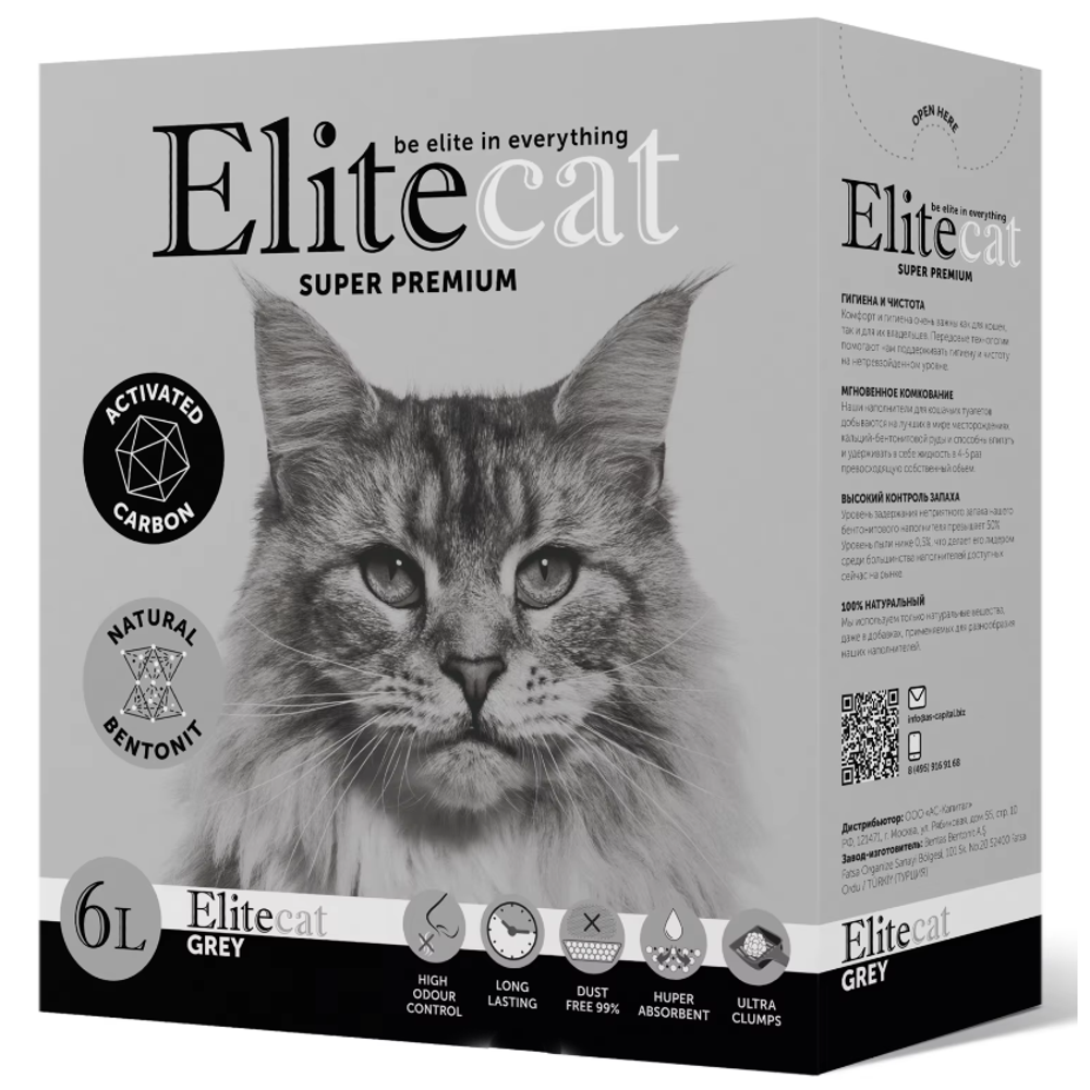 Elitecat наполнитель комкующийся с активированным углем "activated carbon", 6л / 5.1кг