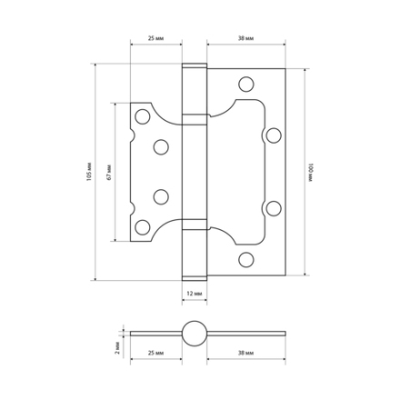 Петля накладная универсальная Стандарт 2BB AB, 100 x 75 x 2,5 мм, бронза