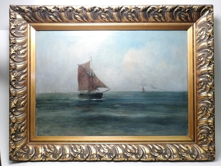 Картина «Парусник в море» Romain Steppe(1859-1927) Бельгия, II половина ХIХ века