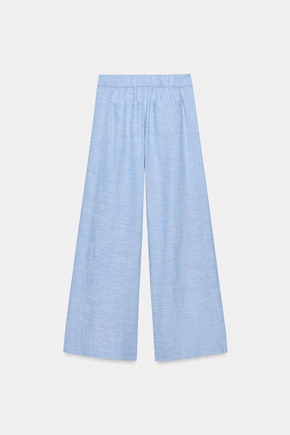 ZARA ШИРОКИЕ БРЮКИ ИЗ ЛЬНА, ГОЛУБОЙ