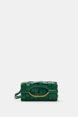 ZARA ПЛЕТЕНАЯ СУМКА, ЗЕЛЕНЫЙ