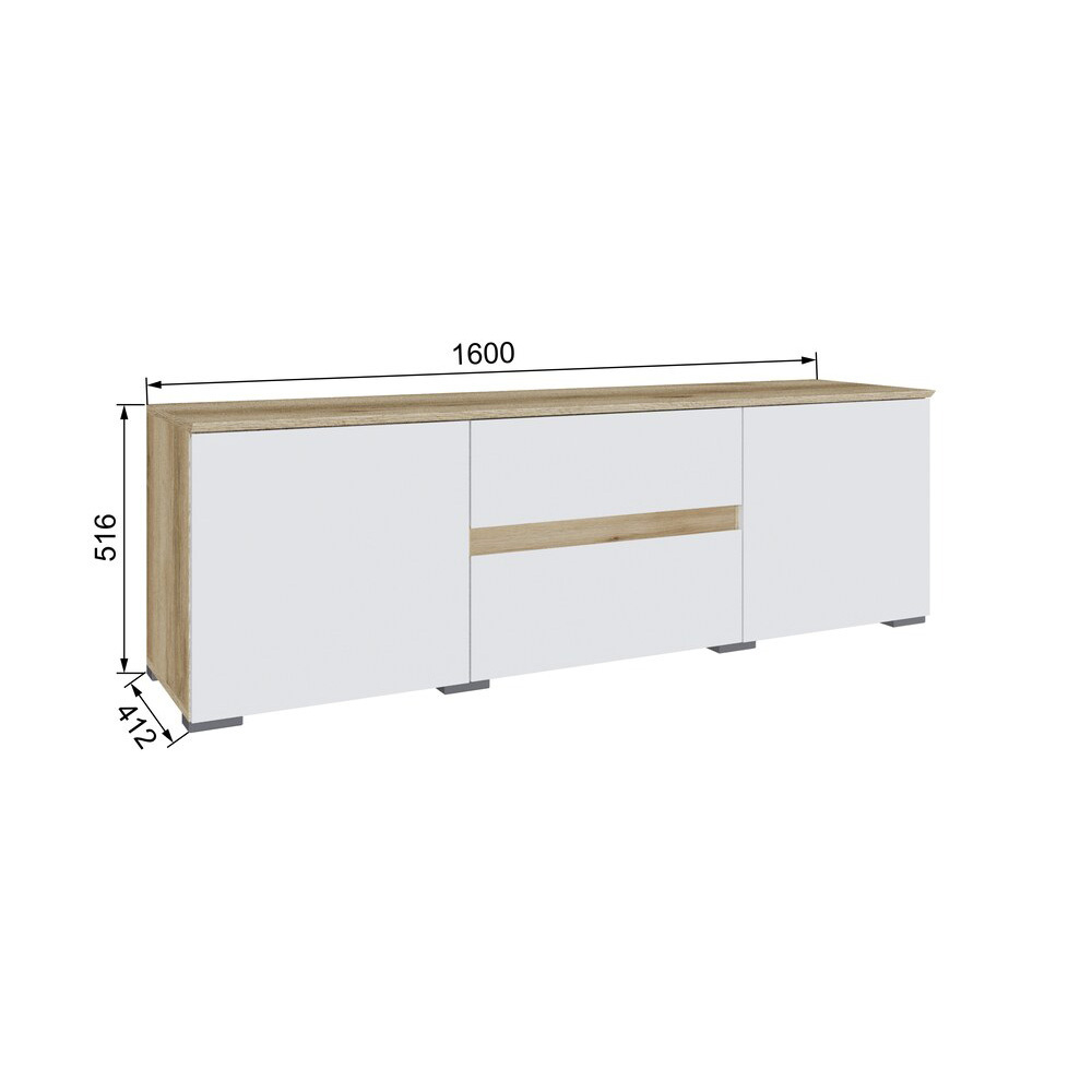 Тумба под телевизор Плейона, Дуб Делано, Белый