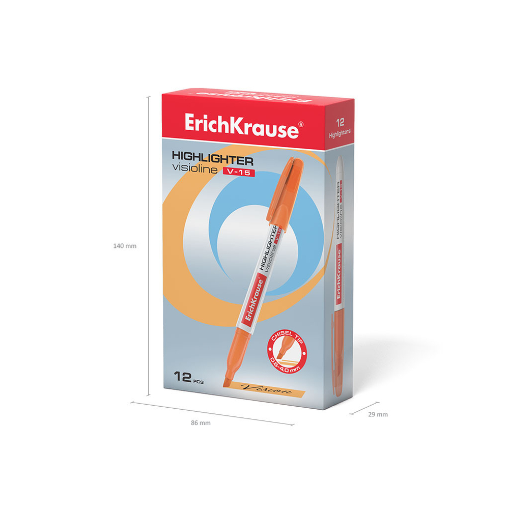 Текстмаркер ErichKrause Visioline V-15 Neon, цвет чернил оранжевый (в коробке по 12 шт.)