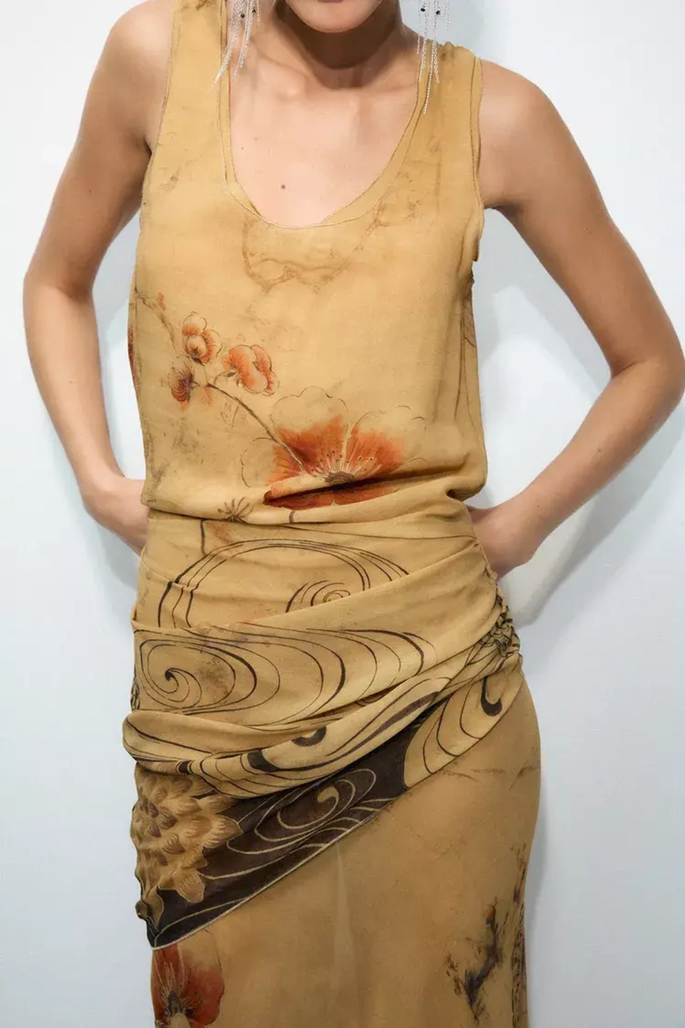 ZARA ПЛАТЬЕ С ПРИНТОМ — ZW COLLECTION, ЦВЕТ ОЛИВКОВОГО МАСЛА