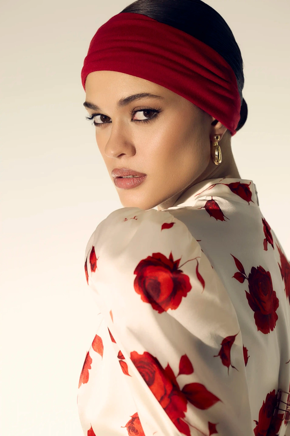 Джианнетта макси (Giannetta maxi), платье макси из молочного атласа с цветочным принтом