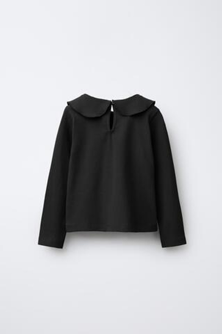 ZARA ТОП В РУБЧИК С КРУГЛЫМ ВОРОТНИКОМ, ЧЕРНЫЙ