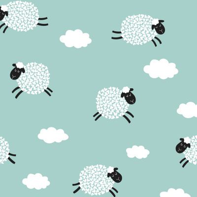 Овечки и облака на голубом фоне