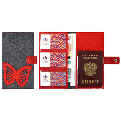 Органайзер-обложка для путешествий, размер 110х200 мм, 2 осн. отделения и ПВХ-карман для документов