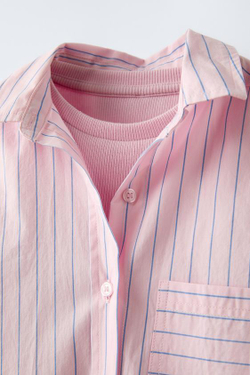 ZARA РУБАШКА В ПОЛОСКУ С ТОПОМ В РУБЧИК, СВЕТЛО-РОЗОВЫЙ