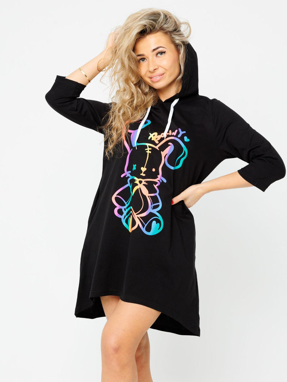 Туника коричневая с капюшоном и принтом женская с длинным рукавом большие размеры для пляжа хлопковая спортивная удлиненная нарядная летняя домашняя