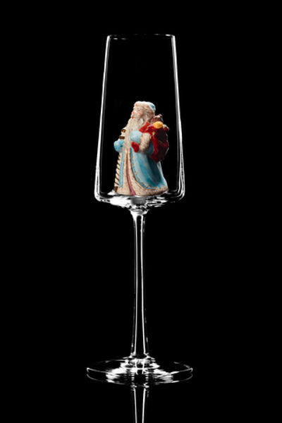 Бокал для шампанского Флюте "Дед Мороз". (Голубая шуба). Новая форма бокала.