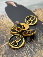 Пуговицы Скиапар. золотистые с черной эмалью "Замочная скважина"