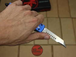 Нож Microtech Ultratech Helhound H/E - синяя рукоять, клинок сатин RK-378