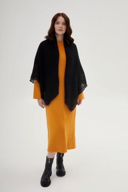 Оренбургский пуховый платок П2-125-07 черный