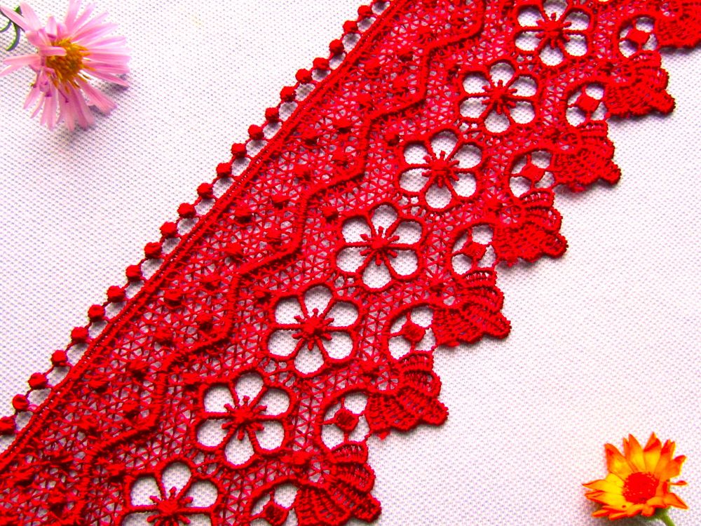 Кружево плетеное, ш. 7,8 см, красный