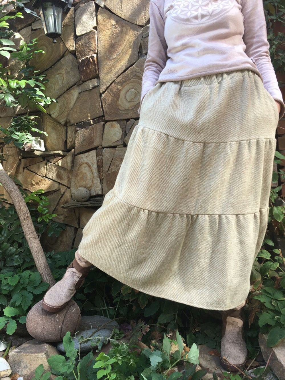 Длинная шерстяная юбка (бежевый)