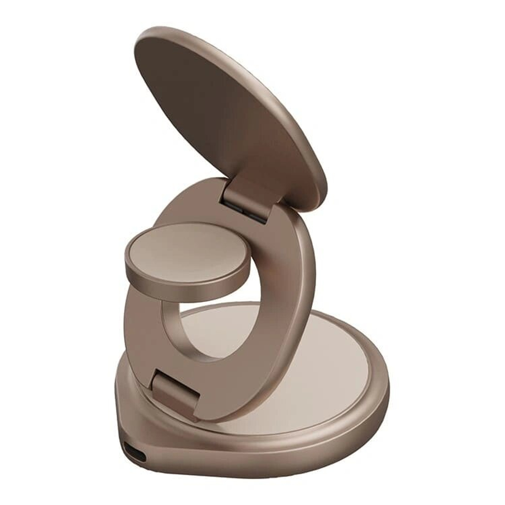 Беспроводное зарядное устройство EnergEA Bazic GoMag GYRE 3-in-1 magnetic foldable 360 rotating 15W, Gold (GM-GYRE360-GLD)