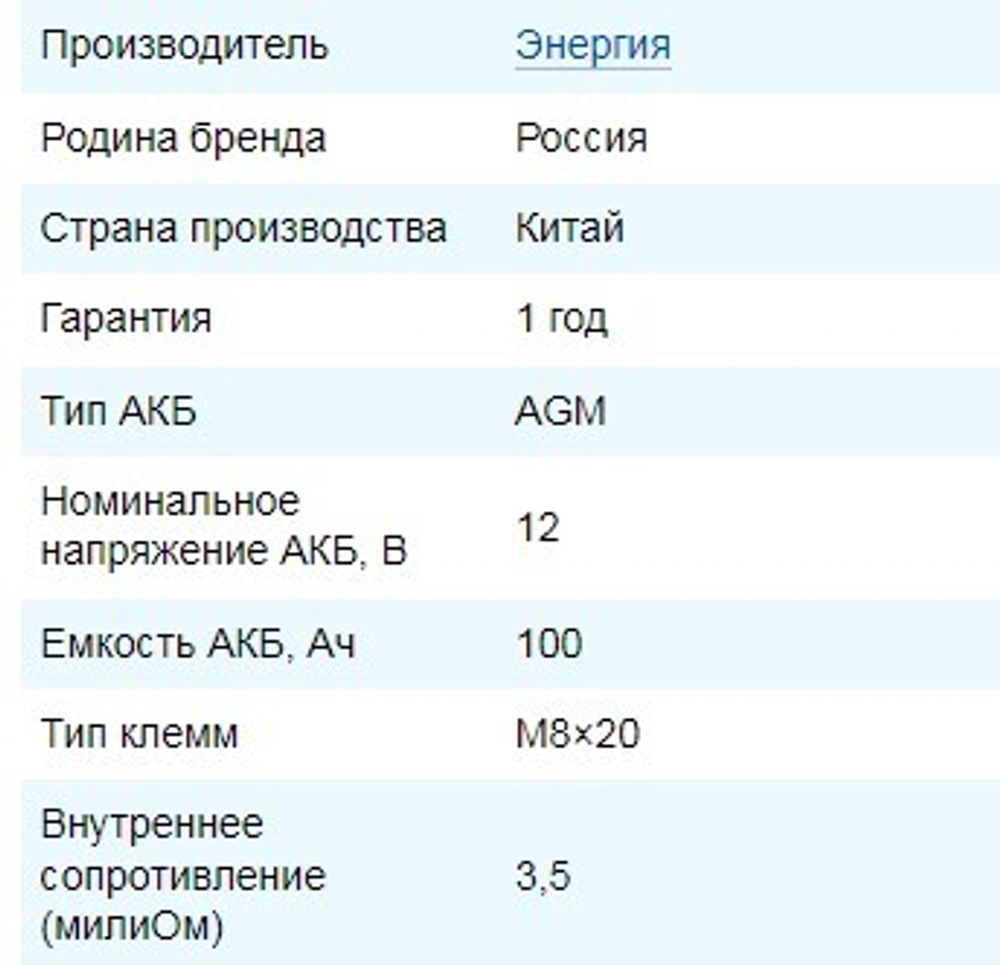 АКБ Энергия GPL 12–100 S