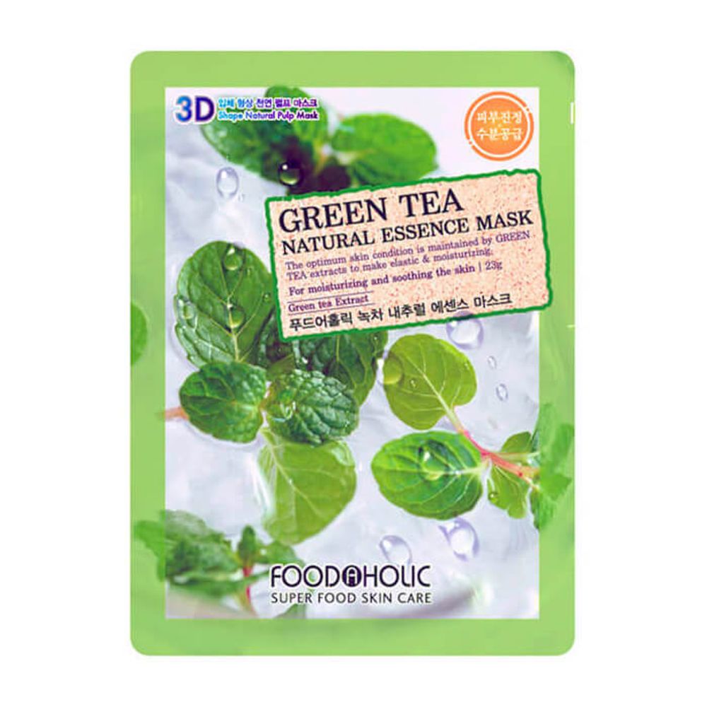 Тканевая маска с зеленым чаем FOODAHOLIC Green Tea Natural Essence 3D Mask