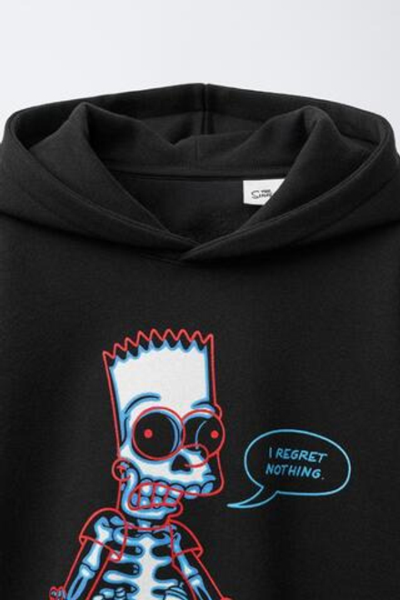ZARA ХУДИ С КАПЮШОНОМ И ПРИНТОМ СКЕЛЕТА BART THE SIMPSONS ™ MATT GROENING, ЧЕРНЫЙ